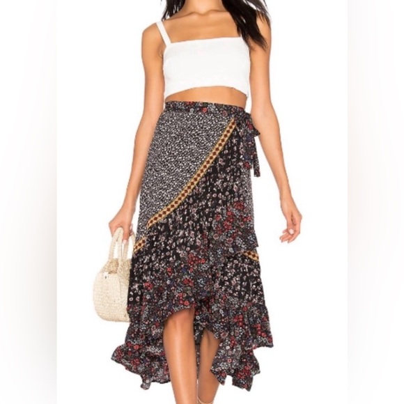 NWOT Free People Esmeralda Mixed-Print Midi Wrap Skirt - Picture 2 of 6